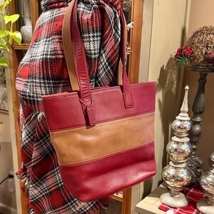 Coach Burgundy and Tan Leather Tote